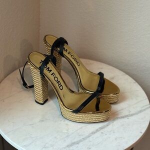Tom Ford Black and Gold Heeled Sandals (Gently used)